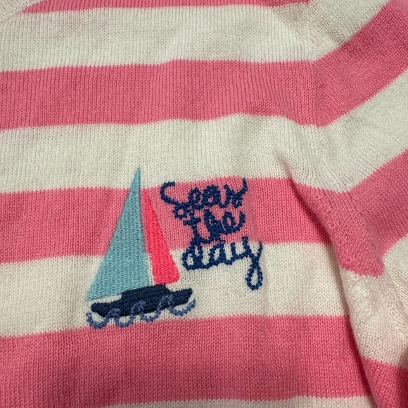 NWT J. Crew Pink White Striped Pullover Sweater ‘Seas The Day’ Size Medium - Picture 4 of 7